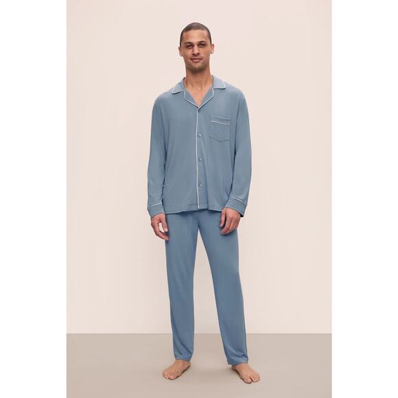 Eberjey Men's Medium Blue Ivory William Long Pajama Set Loungewear Luxury O10-11 - Picture 1 of 7